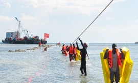 Cáp ngầm xuyên biển kéo điện lưới quốc gia về huyện đảo Lý Sơn hoàn thành hồi tháng 8. Ảnh: Trí Tín.