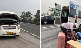 CSGT dùng xe đặc chủng hỗ trợ người dân bị hỏng xe trên cao tốc Pháp Vân - Cầu Giẽ