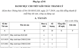 Thông báo bán đấu giá thanh lý tài sản, công cụ dụng cụ hỏng