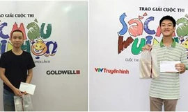 Các thành viên ban giám khảo cuộc thi từ phải qua trái: Nghệ sĩ hài Xuân Bắc, (ông) Trần Anh Tuấn - đại diện Goldwell Việt Nam, (ông) Nguyễn Thành Lưu - Tổng biên tập Tạp chí Truyền hình, họa sĩ biếm họa Nguyễn Hữu Khoa (bút danh họa sĩ Còm), họa sĩ biếm 