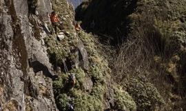 Đu dây nhặt rác quanh đỉnh Fansipan 