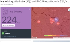 Ảnh chụp màn hình ô nhiễm Hà Nội vượt ngưỡng 200 sáng 30/9 