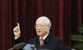 Tổng Bí thư, Chủ tịch nước Nguyễn Phú Trọng gặp mặt các đồng chí nguyên lãnh đạo cấp cao của Đảng và Nhà nước ảnh: TTXVN 