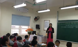 Một buổi thi giáo viên dạy giỏi năm 2018 tại quận Tây Hồ, Hà Nội Ảnh: Nghiêm Huê