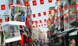 Đoàn viên thanh niên thực hiện công trình đường cờ Tổ quốc mừng đại lễ 30/4