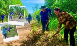 Đoàn viên thanh niên tham gia phát quang hành lang tuyến đường giao thông
