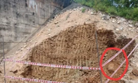 Quả bom được phát hiện nằm sâu dưới hành lang an toàn đường sắt, phát lộ khi thi công.