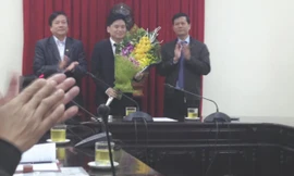 NSƯT Tấn Minh trong lễ nhận quyết định bổ nhiệm chức Giám đốc Nhà hát Ca Múa Nhạc Thăng Long sáng nay.