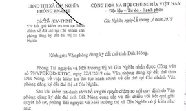 Chủ tịch UBND thị xã Gia Nghĩa yêu cầu hủy bỏ công văn số 42 của Phòng TNMT