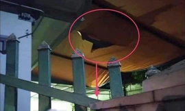 Cháu bé ngã vào tấm bạt ngoài lan can rồi rơi xuống đất tử vong - Ảnh: XT