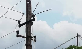 Ông Chung đã sử dụng sào bằng inox sát đường điện nên bị điện giật dẫn đến tử vong .Ảnh: TL