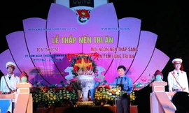 Anh Nguyễn Tuấn Nam, Bí thư Tỉnh đoàn Lạng Sơn phát biểu tri ân .Ảnh: Thanh Tâm