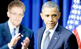 Edward Snowden, một gián điệp Internet của cơ quan an ninh Mỹ làm đau đầu Tổng thống Mỹ Barack Obama. Ảnh ghép của Guardian.