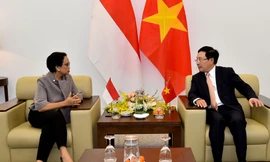 Phó Thủ tướng Phạm Bình Minh và Bộ trưởng ngoại giao Indonesia Retno Marsudi trong cuộc gặp ngày 23/12. (Ảnh: baoquocte)