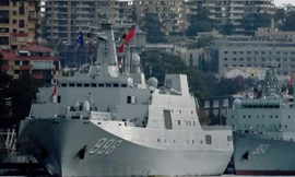 Ba tàu chiến Trung Quốc ở căn cứ hải quân đảo Garden trong chuyến thăm Sydney gây bất ngờ cho dư luận Úc vào tháng trước. (Ảnh: SCMP)