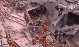 Hiện trường vụ sập nhà. (Ảnh: CGTN)