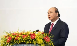 Thủ tướng Nguyễn Xuân Phúc phát biểu tại tiệc chiêu đãi. (Ảnh: Quang Hiếu)