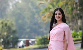 Hoa hậu Trần Tiểu Vy tại sân golf King Course thuộc BRG Kings Island Golf Resort (Đồng Mô, Hà Nội). Ảnh