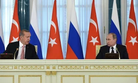 Tổng thống Nga - Thổ Nhĩ Kỳ bắt tay ở Syria là "cái tát vào mặt" Mỹ và EU. Ảnh: RIA Novosti