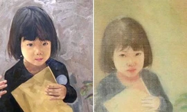 Bức sơn dầu bên phải và bức tranh lụa có chữ ký nghi vấn giả mạo cố họa sĩ Vũ Giáng Hương