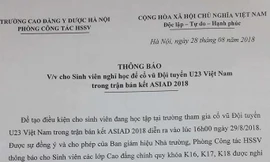 Trường ở Hà Nội cho SV nghỉ học cổ vũ Olympic Việt Nam đá bán kết
