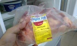 Thịt gà quá hạn sử dụng vẫn bán trong cửa hàng của Visan ảnh: L.N