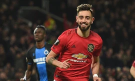 Bruno Fernandes ăn mừng bàn thắng trước Club Brugge.