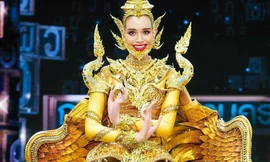 Hoa hậu Hòa bình Thái Lan mang trang phục dân tộc dát vàng sang Việt Nam