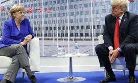 Thủ tướng Đức Angela Merkel trong cuộc gặp với Tổng thống Mỹ Donald Trump tại Bỉ vào tháng 7/2018 ảnh: AP