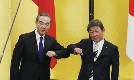 Ông Toshimitsu Motegi (phải) và ông Vương Nghị trong cuộc gặp tại Tokyo ngày 24/11. Ảnh: AP