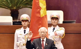 Tổng Bí thư,Chủ tịch nước Nguyễn Phú Trọng tuyên thệ nhậm chức trước Quốc Hội Ảnh: Như Ý