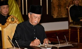 Tân Thủ tướng Muhyiddin tại buổi lễ nhậm chức. Ảnh: Reuters 