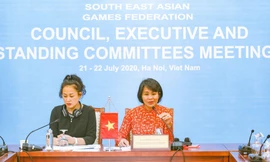 Bà Lê Thị Hoàng Yến, Phó Tổng cục trưởng Tổng cục TDTT, nêu ý tưởng SEA Games 31 không thuốc lá, thân thiện môi trường tại Hội nghị về vai trò của nữ giới trong các hoạt động thể thao ở Đông Nam Á. Ảnh: Bùi Lượng