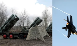 Hệ thống phòng không S-400 tại Nga (trái) và máy bay F-35 trên bầu trời