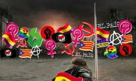 Bức ảnh gây tranh cãi của báo El Pais, khi sử dụng hình ảnh của nam diễn viên trong phân cảnh phim để biếm họa đảng cánh hữu Vox