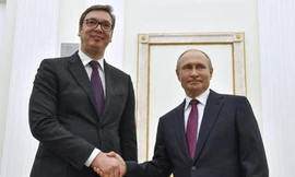 Tổng thống Serbia Aleksandar Vucic và Tổng thống Nga Vladimir Putin tại Điện Kremlin. Ảnh: RIA Novosti