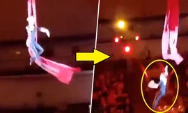 Khán giả la hét khi nữ nghệ sĩ xiếc ngã từ độ cao 4,5m