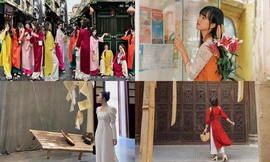 Giới trẻ Hà Nội "đu trend" diện áo dài chụp ảnh khắp phố phường, Tết đến thật gần rồi!
