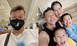 Thủ môn Tấn Trường hạnh phúc trở về nhà bên vợ con, tận hưởng ngày tháng được "xả trại"