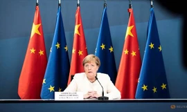 Thủ tướng Đức Angela Merkel trong hội nghị trực tuyến với Chủ tịch Trung Quốc Tập Cận Bình và các lãnh đạo EU ngày 14/9. (Ảnh: Reuters)