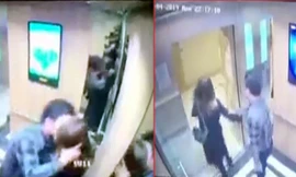 Cảnh sàm sỡ nữ sinh của kẻ biến thái. Ảnh cắt từ clip.