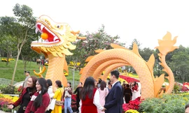 Chen chân check-in với linh vật rồng nặng 2 tấn ở TP Vinh