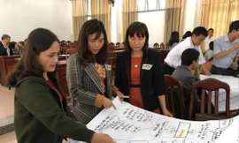 Tập huấn giáo viên theo chương trình giáo dục phổ thông mới. Ảnh Nghiêm Huê