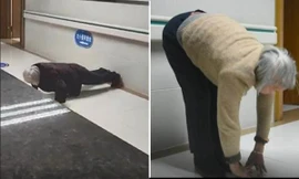 Bà cụ Trung Quốc tập chống đẩy ở hành lang bệnh viện, netizen càng cảm phục khi biết lý do