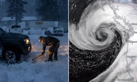 Video gió mạnh quật đổ cây, tuyết ngập đường do bão bom và sông khí quyển ở Mỹ