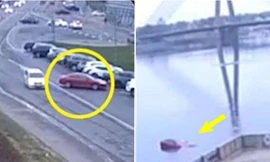 Bí ẩn chiếc ô tô "ma" tự lùi qua 2 làn đường và rơi xuống sông dù không có người lái