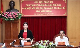 Chủ tịch Quốc hội Nguyễn Thị Kim Ngân phát biểu tại buổi làm việc với Ban Chỉ đạo công tác bầu cử tỉnh Kiên Giang - Ảnh: TTXVN