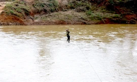 Người dân liều mình đánh đu qua sông Pô Kô để thu hoạch nông sản