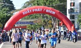 Phó Chủ tịch Thường trực UBND tỉnh Gia Lai Đỗ Tiến Đông tặng bằng khen cho các cá nhân nhiều đóng góp cho giải Việt dã Báo Gia Lai