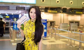 Lại Hương Thảo ra sân bay từ 4h sáng đi thi Miss World